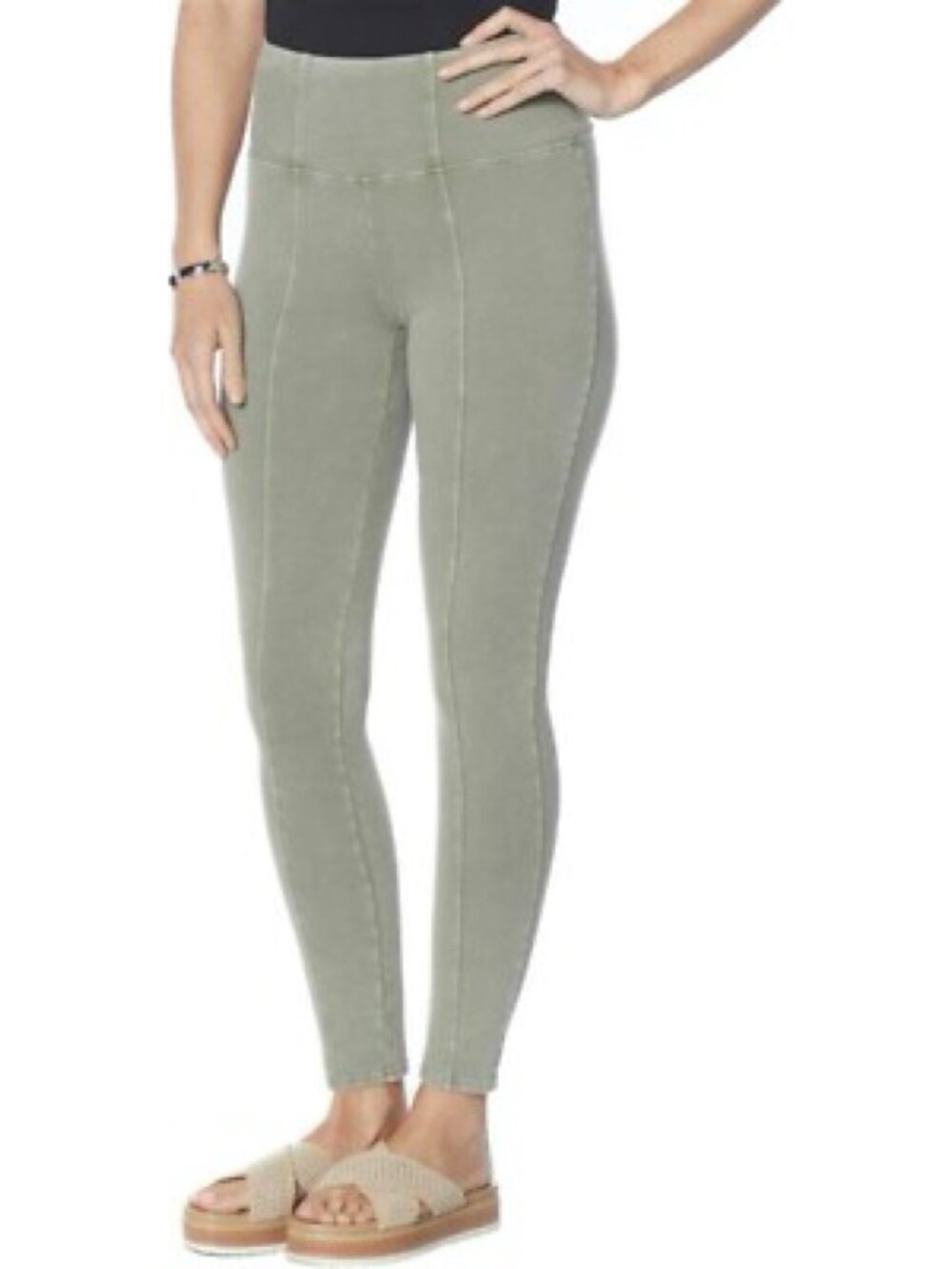 Aerie Sz M Washed Olive Green Slim Sleek Seamed Leggings Pull On